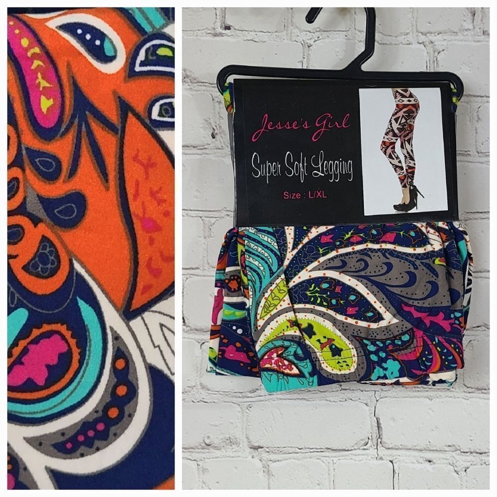 Psychedelic Paisley Leggings High Waist Stretch Pants L/XL NWT Super Soft Boho - Picture 2 of 5